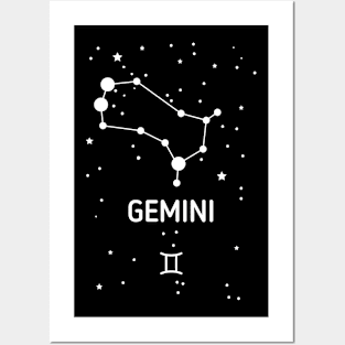 Gemini Zodiac Sign Constellation (White Print) Posters and Art